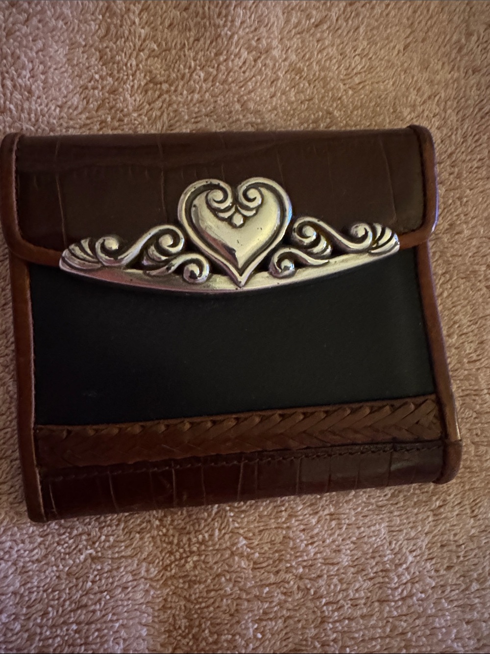 Women’s Brighton Brown and Black Wallet with Silver Heart Accent
